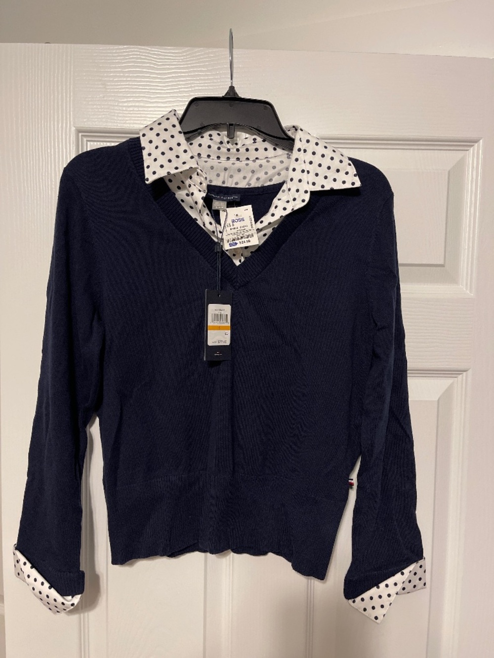 NWT Tommy Hilfiger two in one navy polka dot top small
